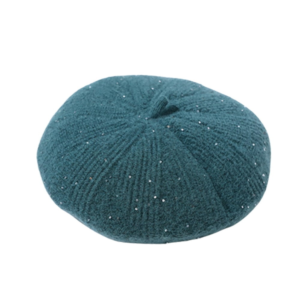 Women Beret Sequins Knitted Autumn Winter Brimless Shiny Hat
