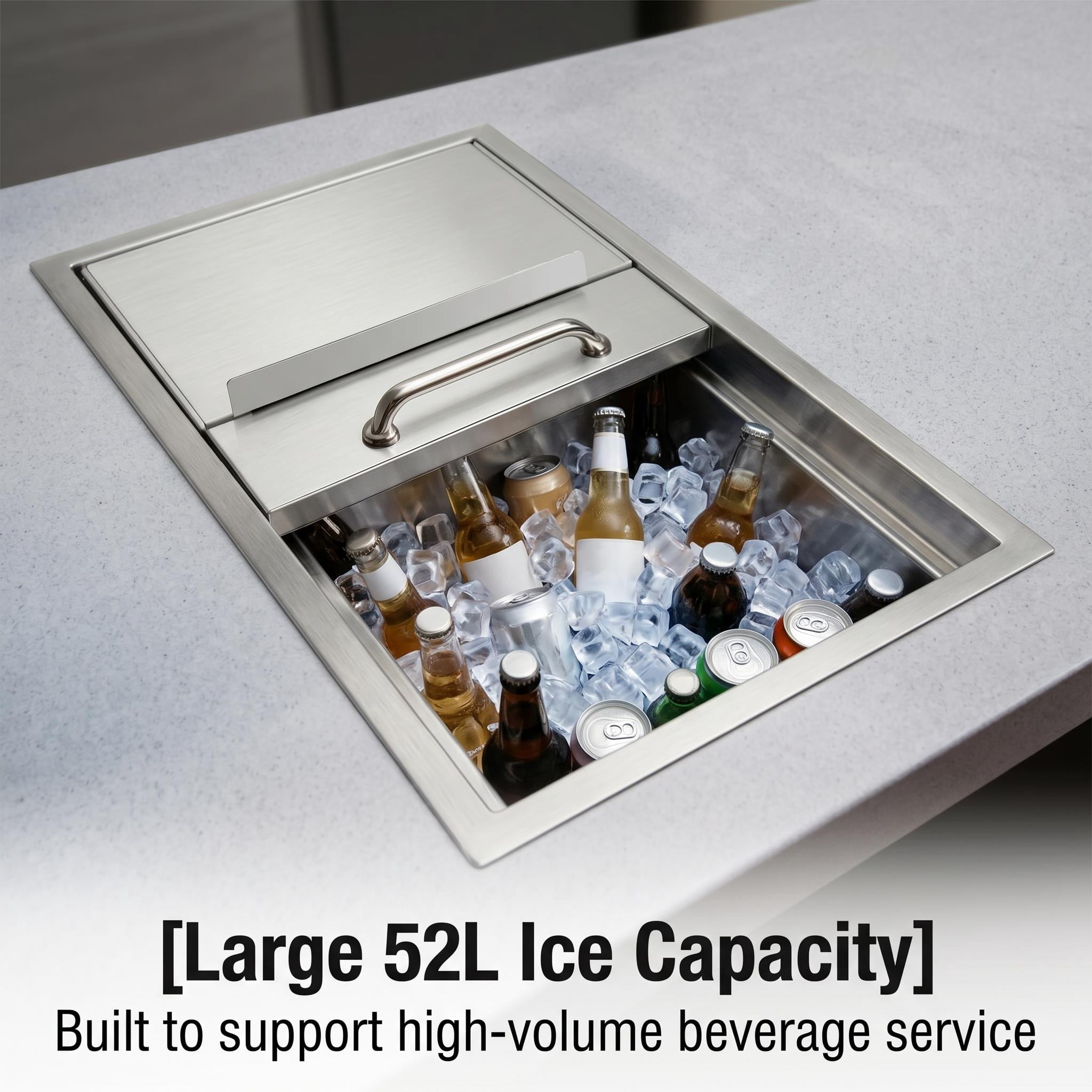 Stainless Steel Drop in Ice Chest, Drop in Cooler with Lid, 18''L x 12''W x 14.6''H Outdoor Kitchen Ice Bar, Ice Cooler for Catering Events