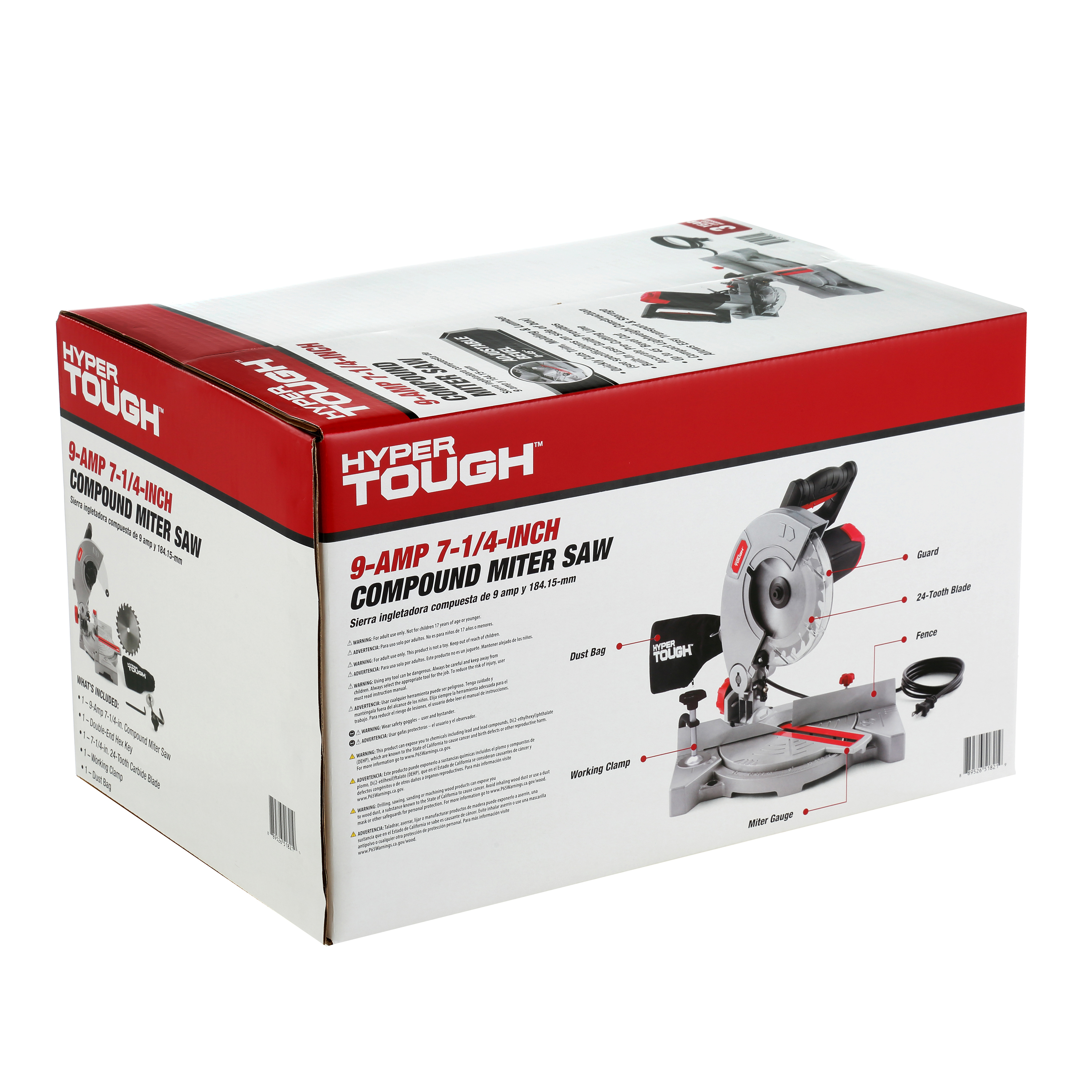 Sierra ingletadora compuesta Hyper Tough de 9 amperios, 7-1/4 pulgadas, con guía láser, condición nueva 3