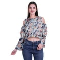 thumbnail image 1 of Moomaya Printed Casual Long Sleeve Tops Women Cold Shoulder Ruffle Sleeves Top, 1 of 4