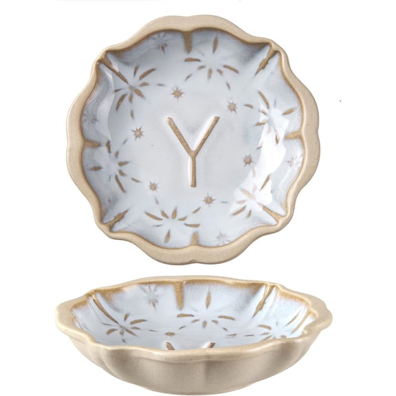 Ceramic Soy Sauce Dish, 2 Oz Beige Dipping Bowls Set, Small Serving Bowls, Set of 2 Mini Dip Plates for Side Dishes, Ketchup, Appetizer, Soy, Vinegar, Sushi, BBQ, Party, Condiments (Y)