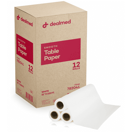 Dealmed Smooth Exam Table Paper 21" x 225' Paper Table Cover for Doctor's Offices, Medical Facilities, Patternmaking, Tracing and More (White, 12 Rolls)