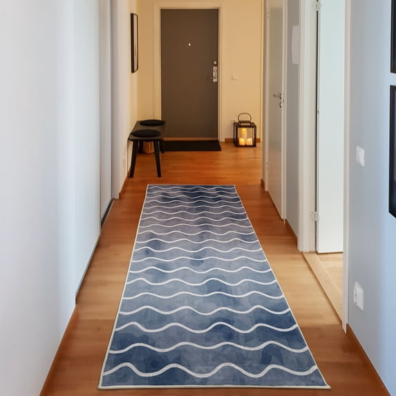 Nautical Decorative Rug, Soft Pastel Colored Ocean Sea Waves Pattern Summer Vibes Inspired Graphic, Quality Carpet for Bedroom Dorm and Living Room, 6 Sizes, Night Blue, by Ambesonne