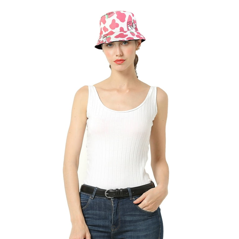 Reversible Bucket Hat For Men Women Summer Travel Beach Outdoor Fishing Hat  100% Cotton - J902-Pink