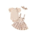 thumbnail image 2 of Aojekbee Baby Girls Summer Outfit Short Sleeves Rompers and Floral Suspender Skirt Headband 3 Piece Clothes Set, 2 of 10