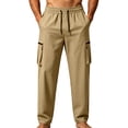 thumbnail image 4 of HOMADLES Men's Straight Leg Cargo Pants Relaxed Fit Quick Dry Work Pants Elastic Waist Lightweight Athletic Pants Khaki Size L, 4 of 5