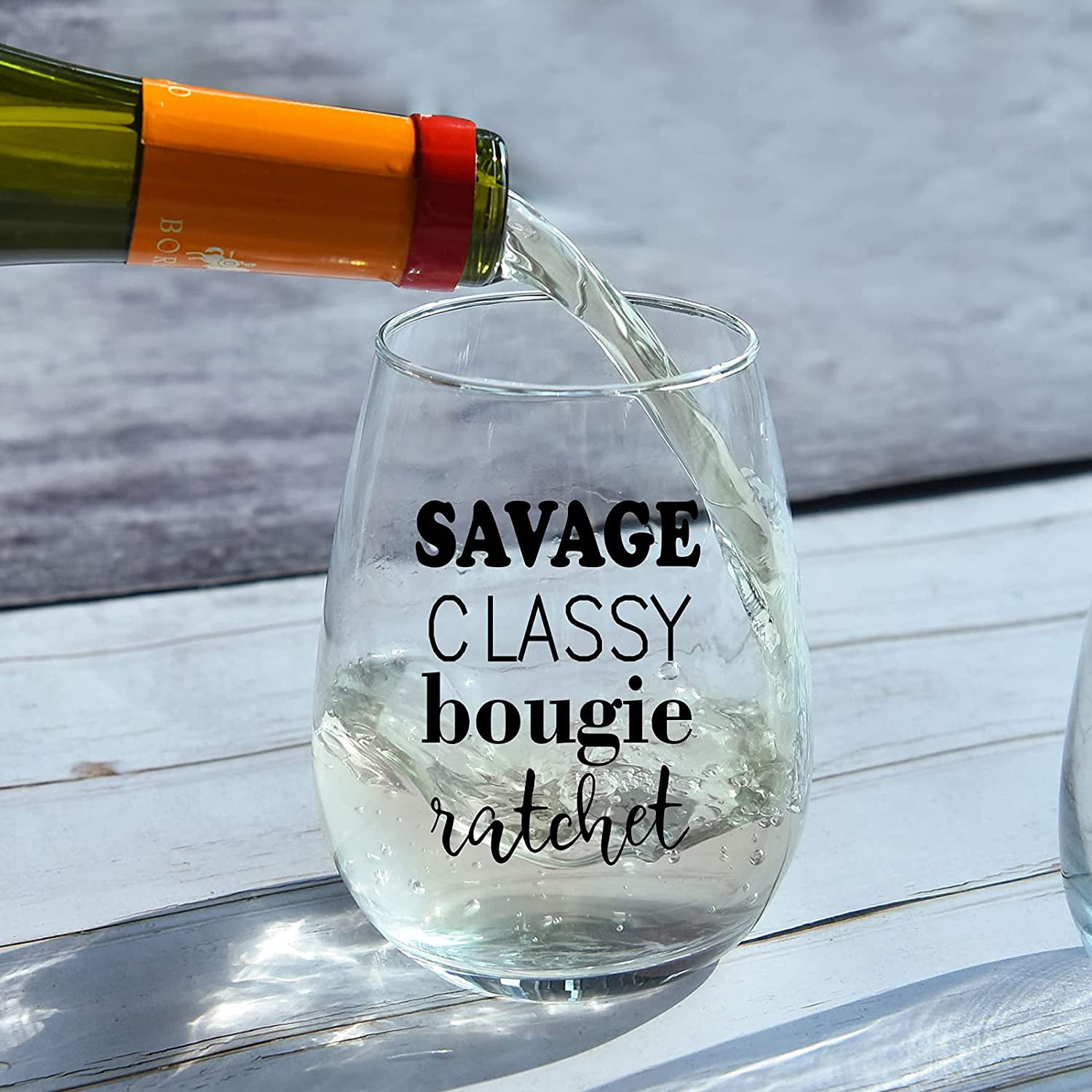 Best Friend Savage Classy Bougie Ratchet Funny Wine Glass Gifts for Women Sister Unique Birthday Gift for Woman Friends 17 oz Stemless Wine Glasses Cute BFF Wine glasses Present for Her 