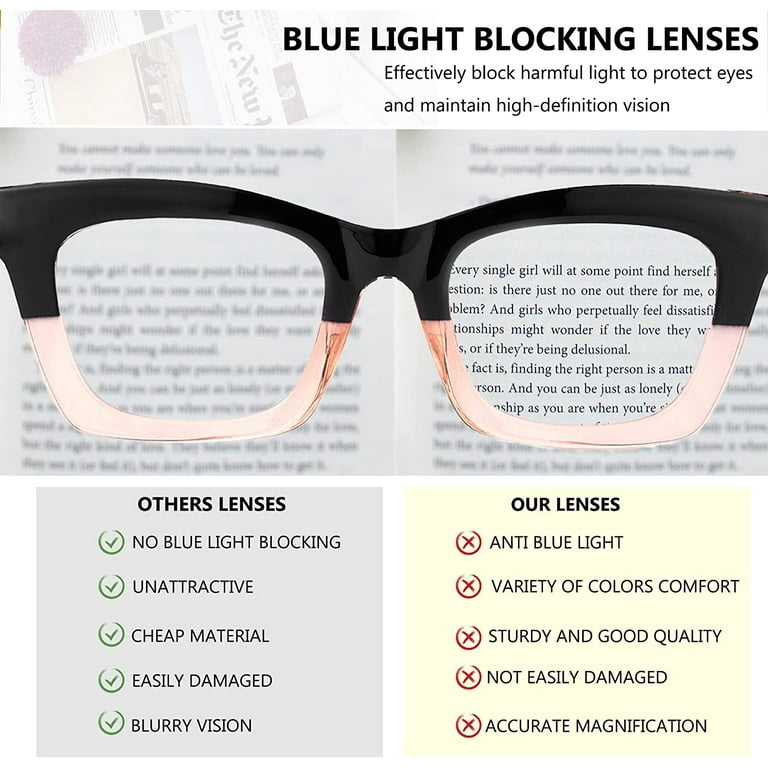 3 pack Oprah style Spring hinge Readers Blue Light Blocking Computer Square  Reading Glasses for Women Men