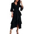thumbnail image 2 of Aimik Women's Pleated Midi Dress V-Neck Ruffle Sleeve Asymmetrical Hem Chiffon Lightweight Summer Cocktail Party Evening Formal Dress, 2 of 6
