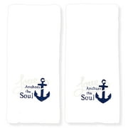 Serafina Home White Guest Hand Towels: Luxury Soft and Absorbent Embroidered 2 Piece, Love Anchors The Soul 16 by 25 Inch Each (Anchor Love)