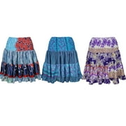 Mogul Womens Swirling Gypsy Skirt Vintage Recycled Full Flare Boho Chic Hippie Printed Knee Length Skirts Wholesale Lots Of 3
