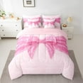 thumbnail image 2 of Manfei Cute Pink Twin Bedding Sets 7pcs for Girls, Princess Bow-Tie Bedding Comforter Set, Cartoon Bow Ribbon Sheet Sets, Luxury Bedroom Decor, 2 of 8