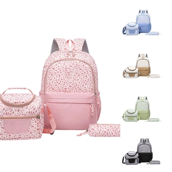 Adult Leopard Print 3-Piece Backpack Set Large Capacity Lightweight Daypack