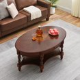 thumbnail image 6 of Solid Wood Oval Coffee Table with Drawer and Storage Shelf, Traditional Vintage Center Table for Living Room Bedroom, 6 of 6