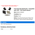 thumbnail image 2 of Front Sway Bar Bushing Kit - Compatible with 1990 - 1995 Toyota 4Runner 1991 1992 1993 1994, 2 of 2