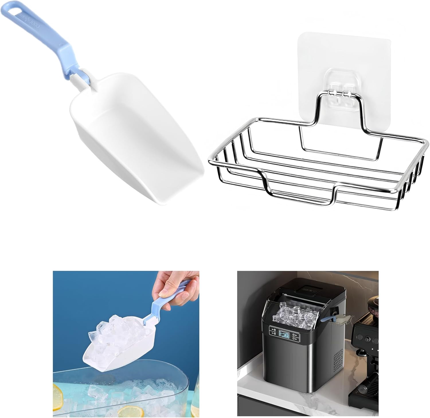 RGHJAR-Ice Scoop with Holder Ice Maker Scoop Holder Scooper Accessory for Frigidaire Ice Makers and Machines Kitchen Freezer, Ice Scooper Holder & Ice Scoop 2PCS Set, Easy Clean Small 8in