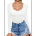 thumbnail image 1 of T-shirt Tunique à Encolure Dégagée à Manches Longues Coupe Ajustée pour Femmes Tee Blanc P, 1 of 9