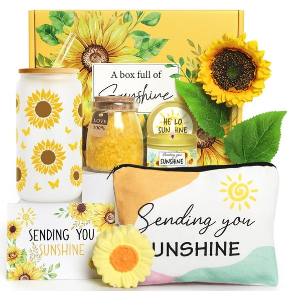 Set de regalo Frerdui Sunflower con vaso de cristal, vela y sal de baño