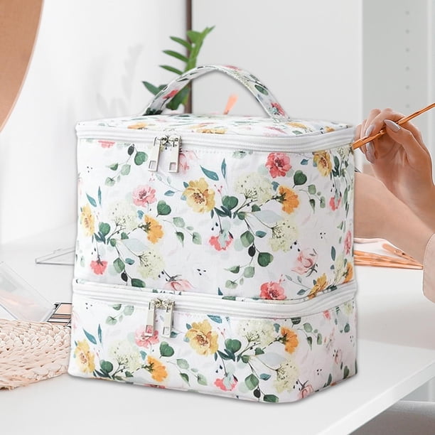 Estuche organizador de esmaltes de uñas, estuche de , caja de suministros con asa, cierre de cremallera, versátil bolsa de cosméticos, accesorio Blanco
