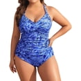 thumbnail image 2 of Women's Two Pieces Plus Size Tankini Set Tummy Control Elastic Waist Straps Bathing Suits Summer Fall Casual Seaside Beach Plus Size Swimsuit,Blue,6XL, 2 of 9