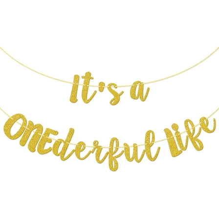 It's a ONEderful Life Banner, First Birthday Decor for Boys And Girls, 1st Birthday Wonderful Decorations, Gold Glitter