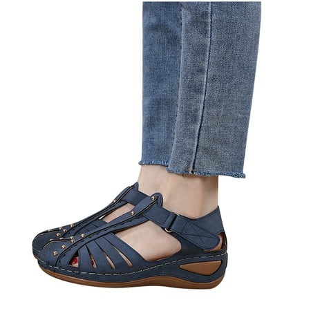 

Orthopedic Sandals for Women Clearance Closed Toe Soft Wide Fit Sandal Ladies Summer Sandals for Bunions Arch Support Retro Leather Roman Garden Walking Espadrille Shoes