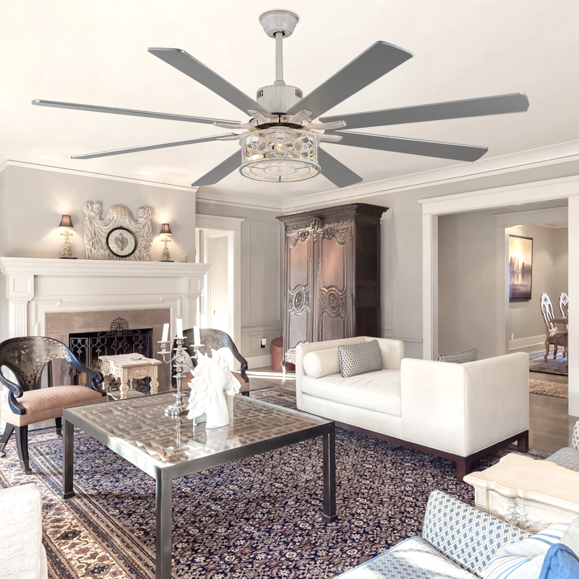 Chords Attic 72" Reversible 8-Blade Ceiling Fan with LED Lights, Remote 3-Color, 6-Speed and Timer