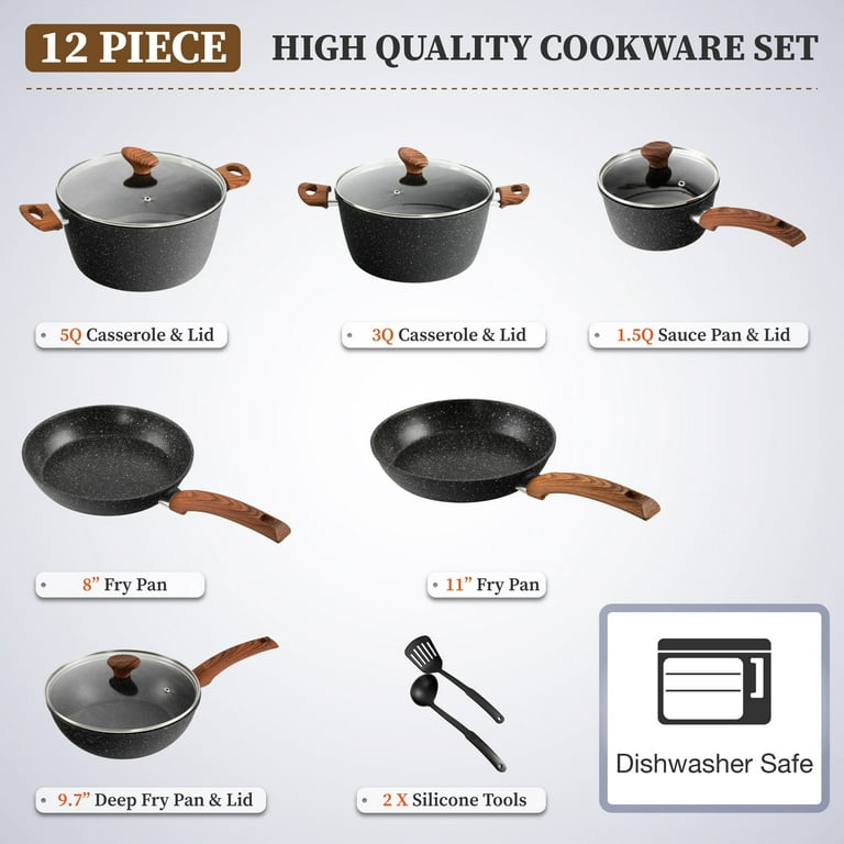 SEE NOTES SODAY Pots And Pans Set Non Stick Cookware Set 12 Pieces w  Utensils