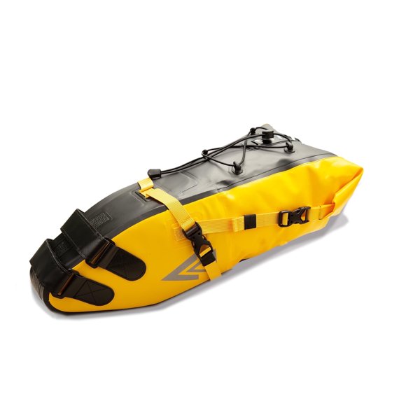 AFISHTOUR Bolsa para Sillín de Bicicleta, Bolsa Impermeable para Asiento de Bicicleta de 10L, Bolsa para Asiento de Ciclismo con Tapa Enrollable para Bicicletas de Montaña y Carretera (Amarillo)