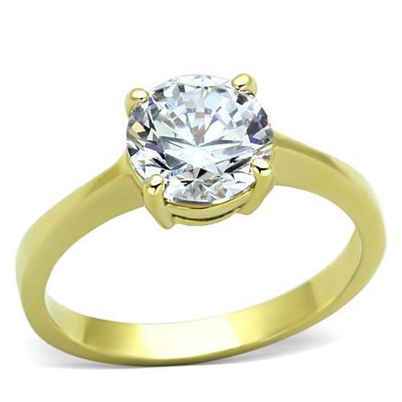 IP Gold(Ion Plating) Stainless Steel Ring with AAA Grade CZ in Clear for Women Clear Stone Color Style TK1405 Size 10