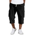 thumbnail image 2 of Dwelliawo Corduroy Men's Cargo Shorts Casual Elastic Waist 3/4 Pants Multi-Pockets Long Shorts Lightweight Travel Capri Below Knee Pants Black L, 2 of 9