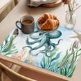 thumbnail image 3 of Octopus Coastal Placemats Set of 6 Summer Beach Nautical Starfish Compass Place Mats Indoor Wipeable Table Mats Washable Cloth Dining Table Placemats for Kitchen Holiday Party Home Decor 13x19 Inch, 3 of 9