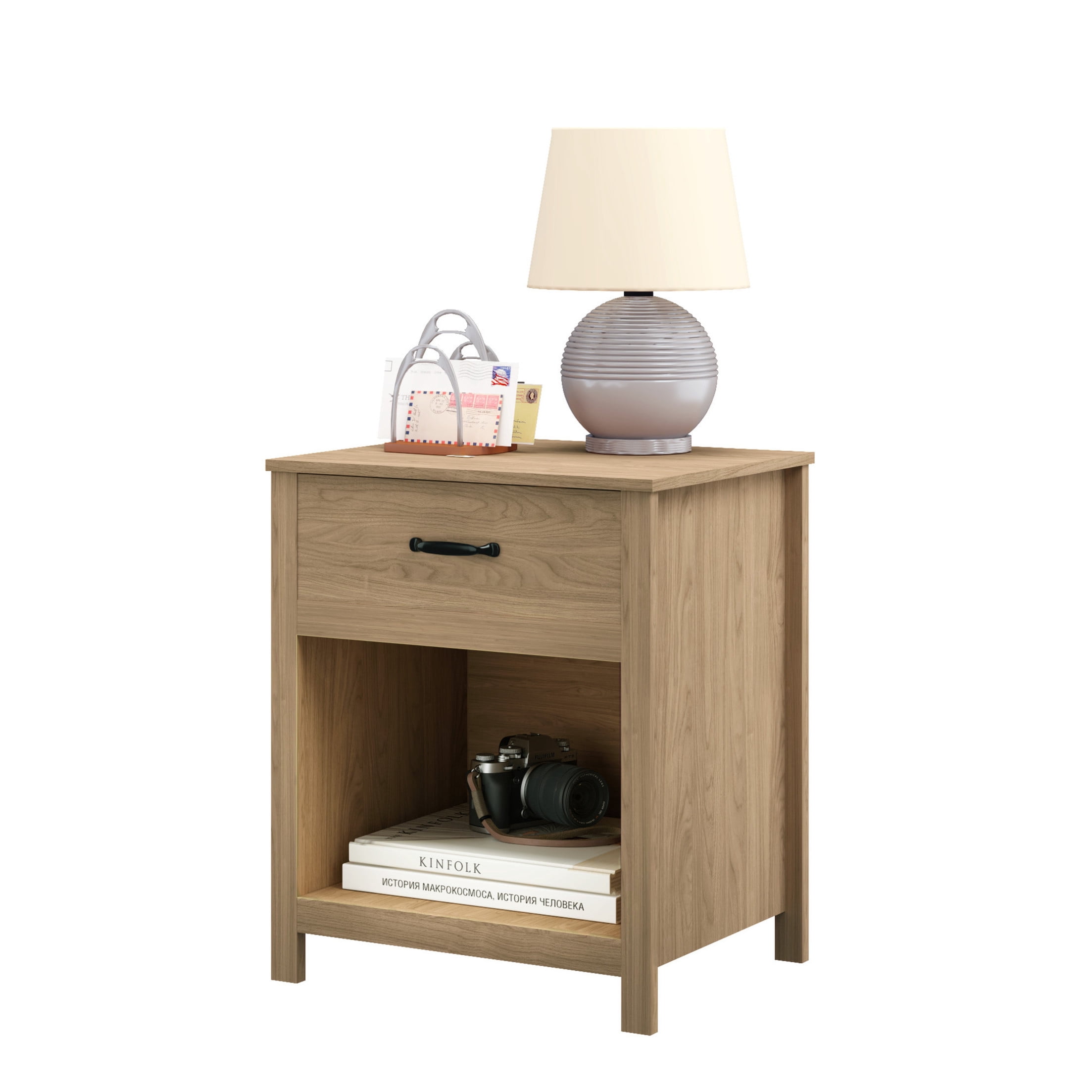 Noble House Wahid Modern Wood Nightstand with Smooth-Glide Drawer and Open Storage Shelf, Bedside Table, Brown
