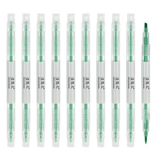 Unique Bargains Highlighter Pen Double Ended Broad and Fine Tips Highlighter Green 10 Pack