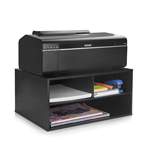 JulieHome Wood Two-Tier Printer Fax Stands Shelf Paper Organizer for Home Office，Black 