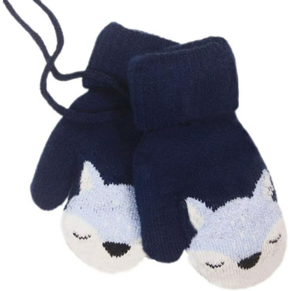 Cute Fox Baby Winter Warm Mittens On String Girls Boys 0-3 Y Toddler Magic Knitted Gloves Kids Cold Weather Gloves