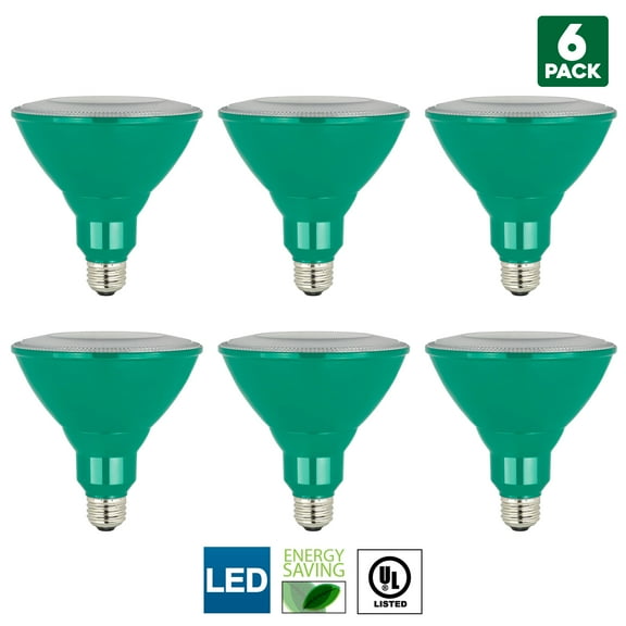 6-Pack Sunlite LED PAR38 Green Floodlight Bulb, 8W (40W Equivalent), Medium (E26) Base, Indoor, Outdoor, Wet Location, 25,000 Hour Lifespan, UL Listed