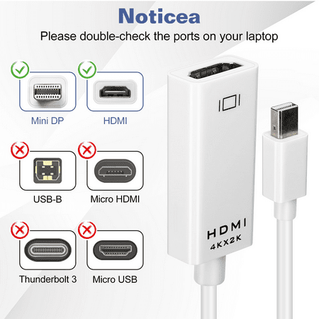 Mini DisplayPort to HDMI Adapter for Dell Latitude E7250 Mini DP to HDMI Adapter Compatible with MacBook Air/Pro, Microsoft Surface Pro/Dock, Projector and More 2-Pack