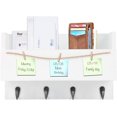 thumbnail image 2 of Wood Wall Mounted 4 Key Holder Hooks with Memo Clips, White Floating Shelves Storage for Coat Rack, Entryway Organizer for Letter Mail Holder, Magazine Holder and More., 2 of 7