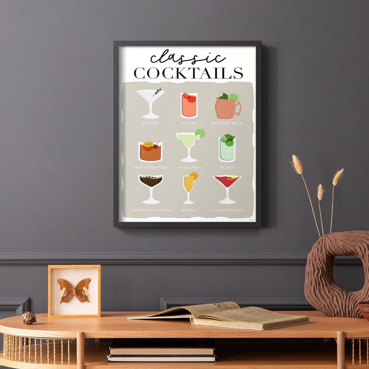 Classic Cocktails in Paper Solid Wood 11 x 14 Framed Print