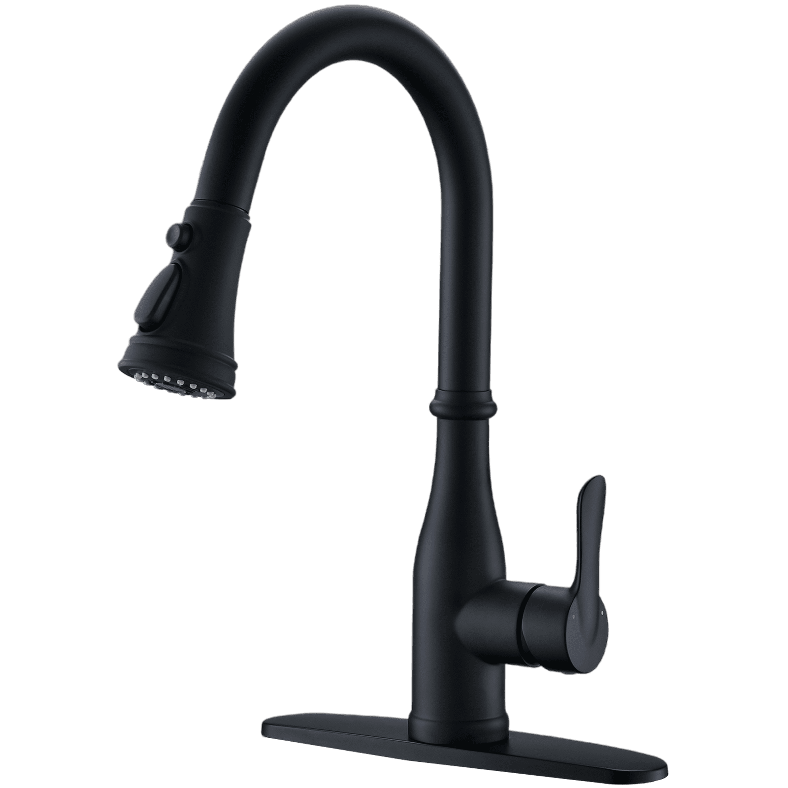 BWE Kitchen Sink Faucet Black Farmhouse with Deck Plate with Pull Out