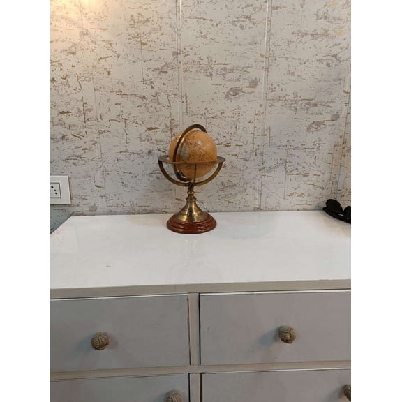 NAUTICAL DECOR 15'' Brass & Wood Globe Armillary - Marine Word Globe Brass Engraved Brass Tabletop Vintage Home-Decor