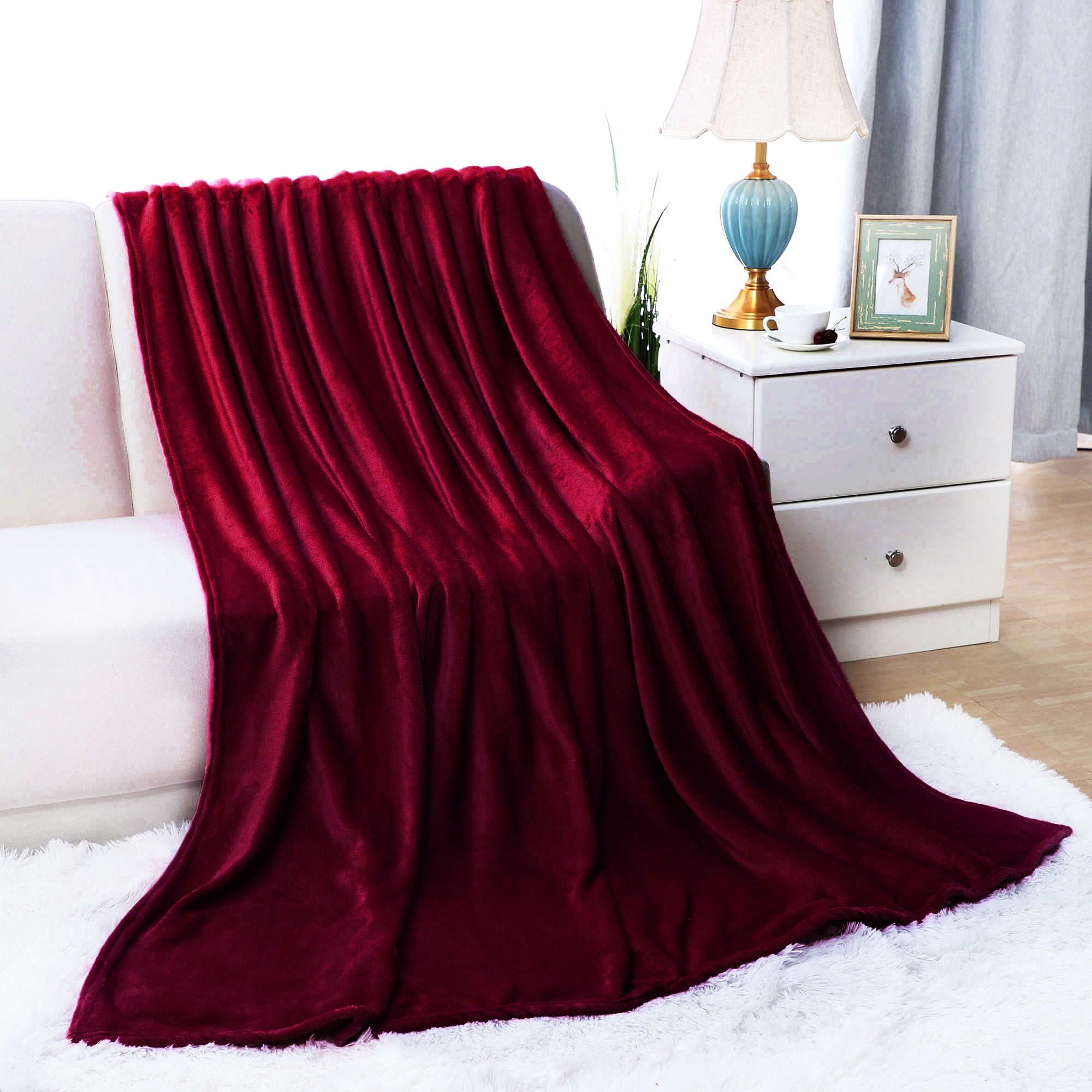 Soft Warm Fleece Blanket Throw Rug Plain Plush Flannel Blanket Twin