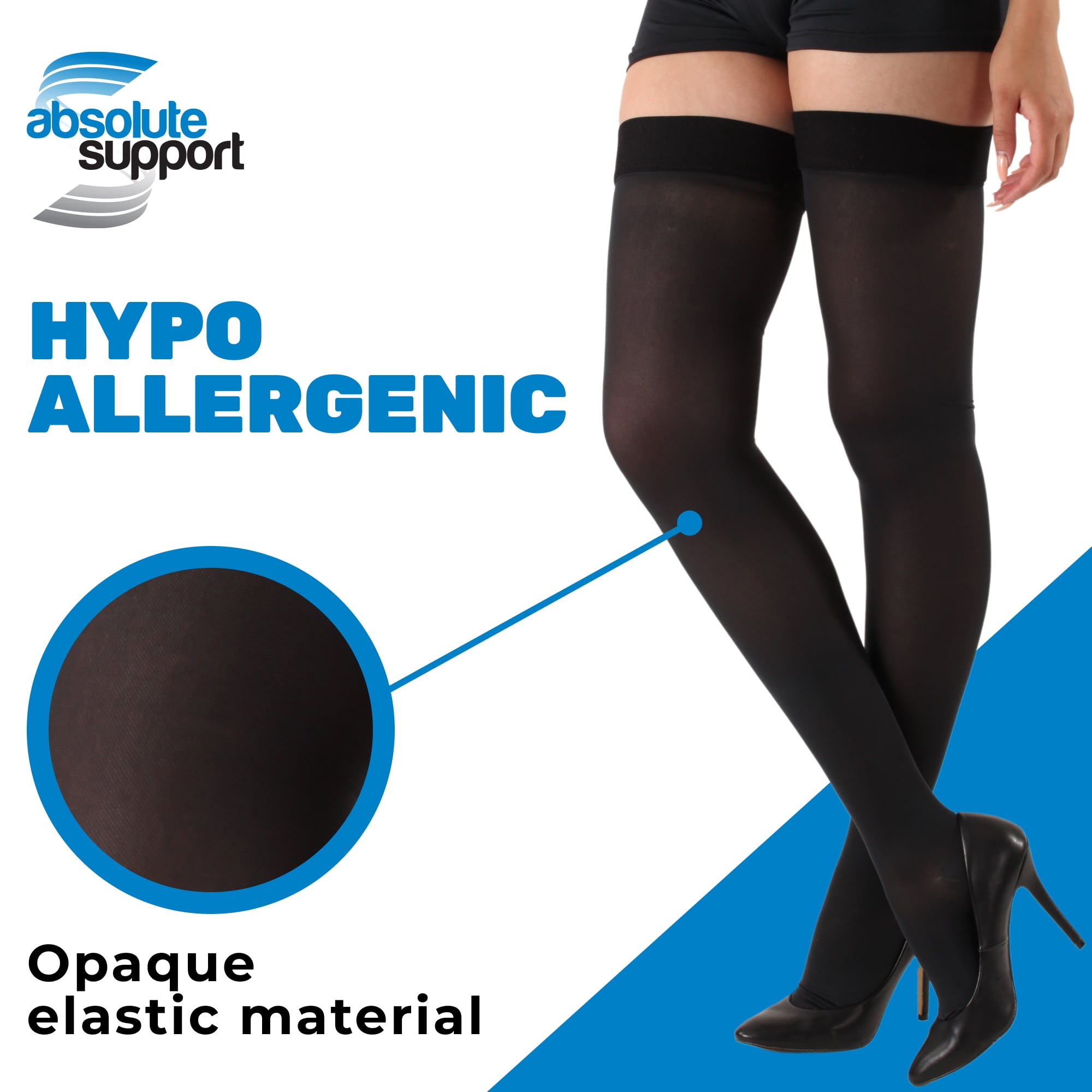 Made in USA - Opaque Compression Thigh High for Women 20-30mmHg - Black, Large