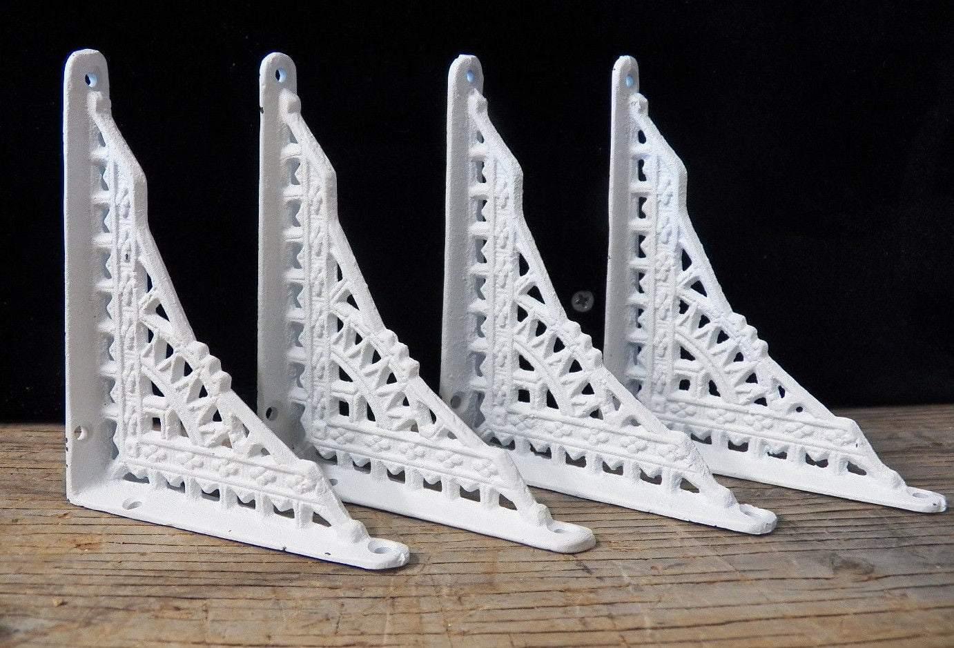 Set of 4 Cast Iron Eastlake Vintage Style White 4" x 5" Shelf Shelving Brackets