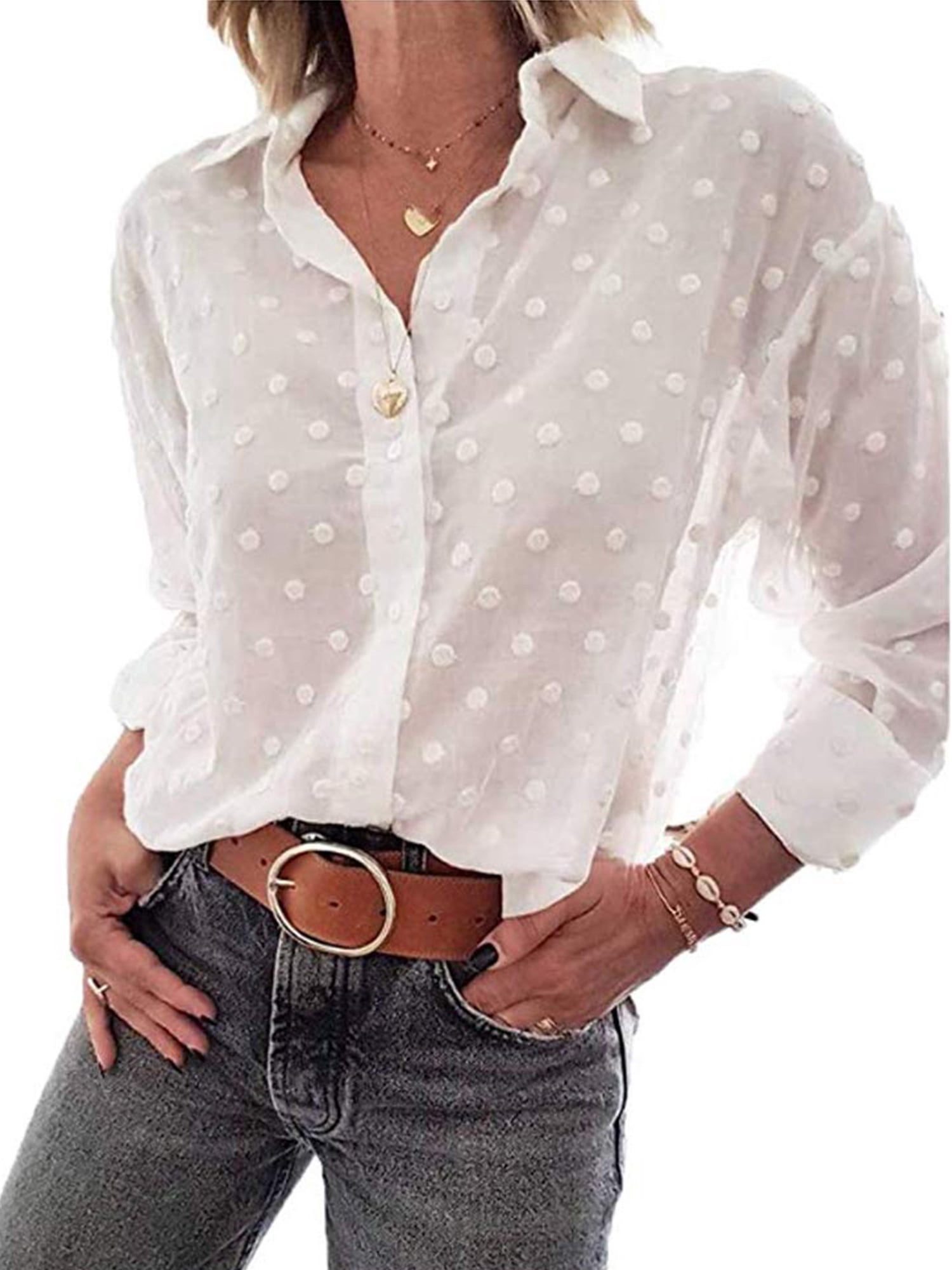 Long Sleeve Lapel Blouses Tops 