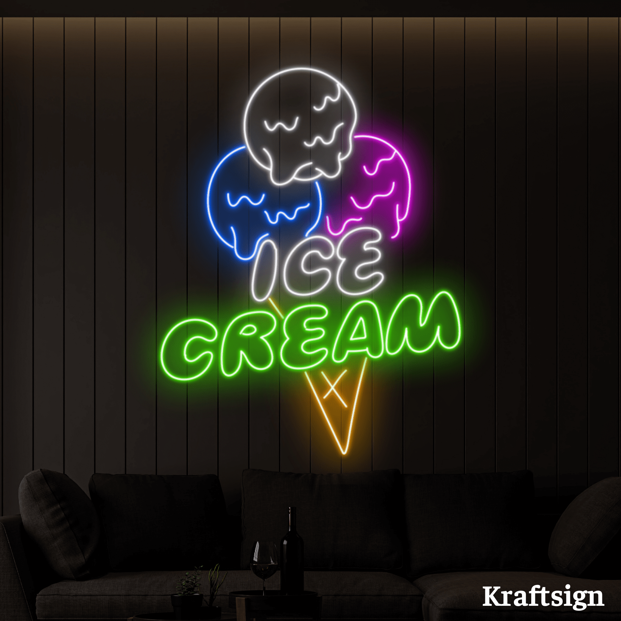 Craftnamesign Ice Cream Neon Sign, Open Welcome LED Signs, Ice Cream Decor