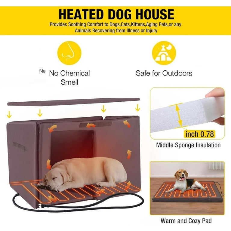 Aivituvin Heated Outdoor Dog House with Heating Pad & Insulated Liner, Winter Weatherproof Anti-Chewing Dog Kennel, Iron