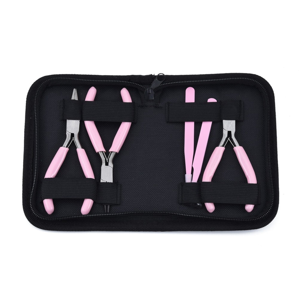 45# Steel Pliers & Tweezers Set with Plastic Handles including Side Cutter Pliers Round Nose Plier Needle Nose Wire Cutter Plier