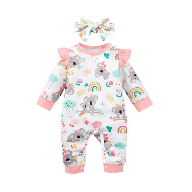 Ropa de manga larga para bebé recién nacido, mono bonito de dibujos animados con diadema, 2 piezas, 0-12 meses